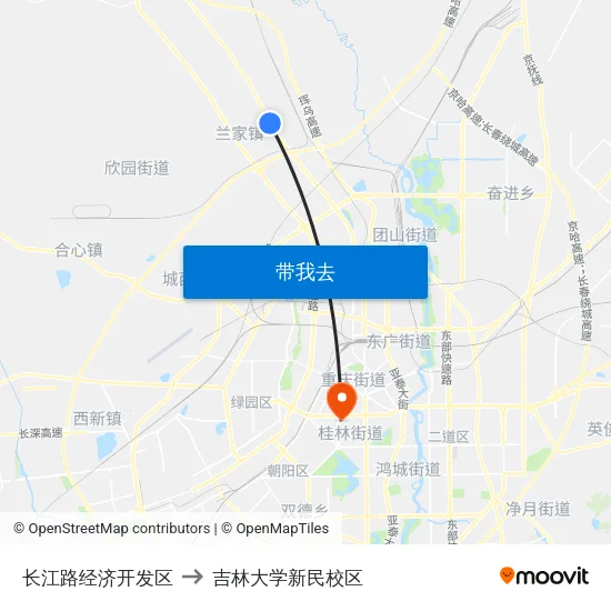 长江路经济开发区 to 吉林大学新民校区 map