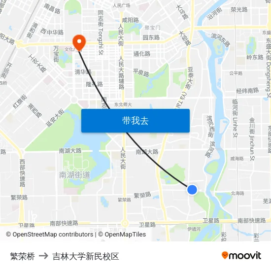 繁荣桥 to 吉林大学新民校区 map