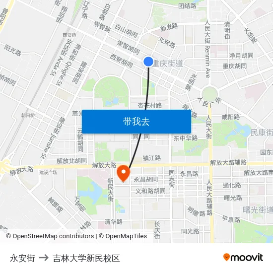 永安街 to 吉林大学新民校区 map