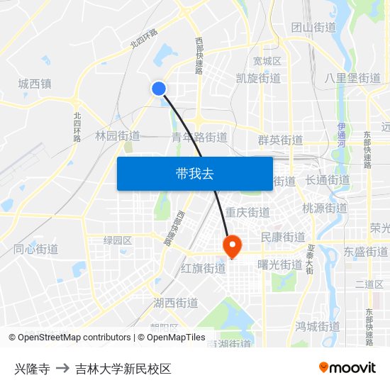 兴隆寺 to 吉林大学新民校区 map