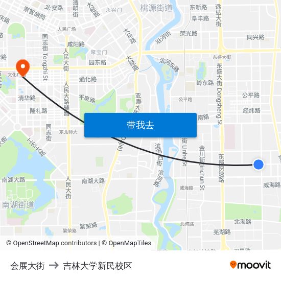 会展大街 to 吉林大学新民校区 map