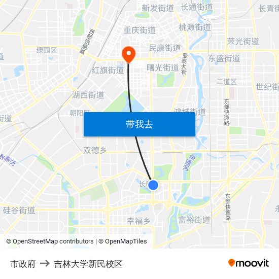 市政府 to 吉林大学新民校区 map