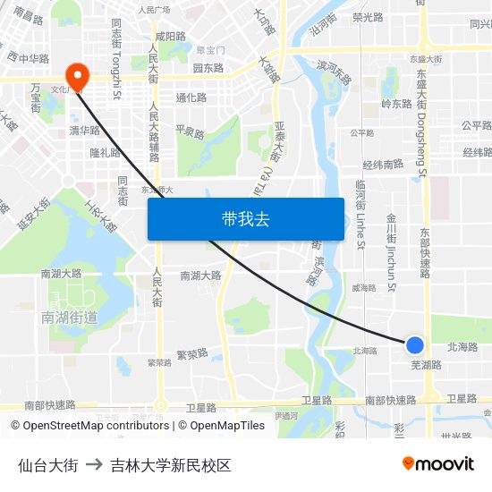仙台大街 to 吉林大学新民校区 map