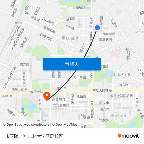 市医院 to 吉林大学新民校区 map