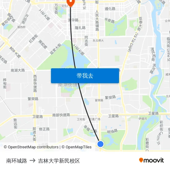 南环城路 to 吉林大学新民校区 map