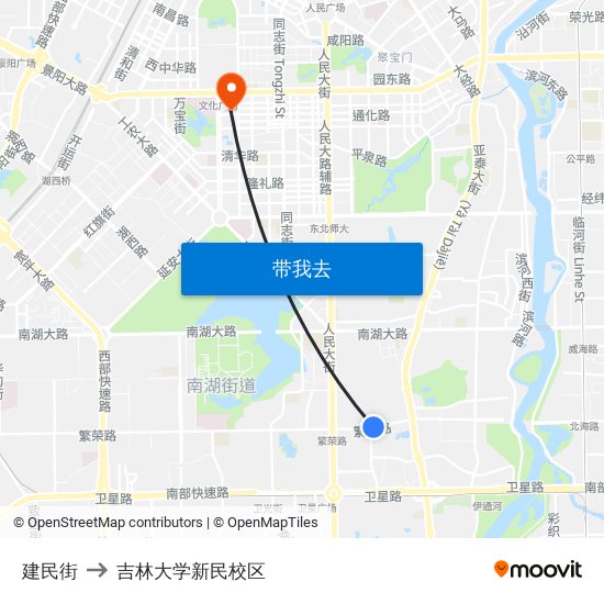 建民街 to 吉林大学新民校区 map