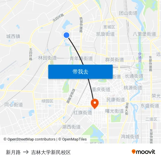 新月路 to 吉林大学新民校区 map
