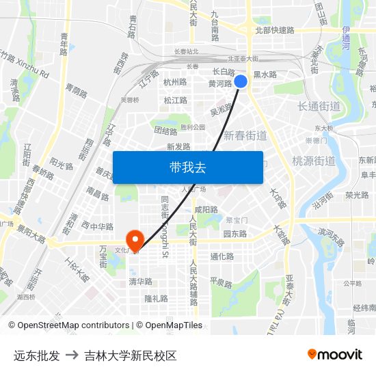 远东批发 to 吉林大学新民校区 map