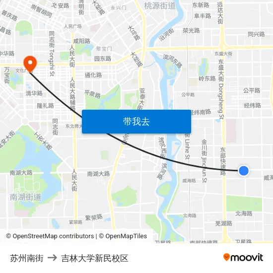 苏州南街 to 吉林大学新民校区 map