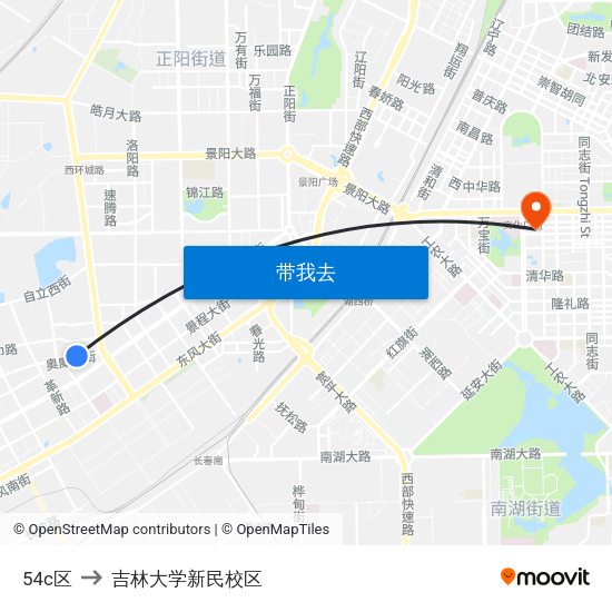 54c区 to 吉林大学新民校区 map