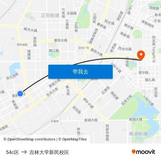 54c区 to 吉林大学新民校区 map