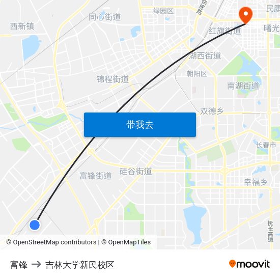 富锋 to 吉林大学新民校区 map