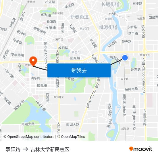 双阳路 to 吉林大学新民校区 map
