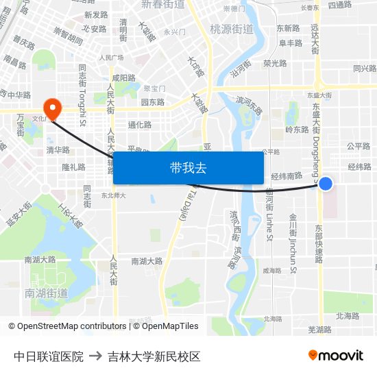 中日联谊医院 to 吉林大学新民校区 map