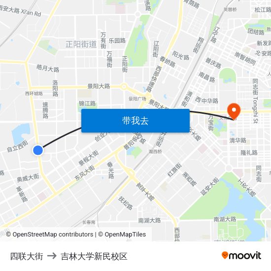 四联大街 to 吉林大学新民校区 map