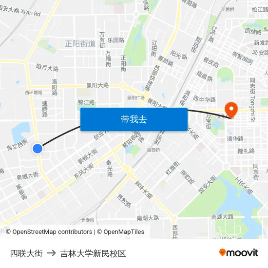 四联大街 to 吉林大学新民校区 map