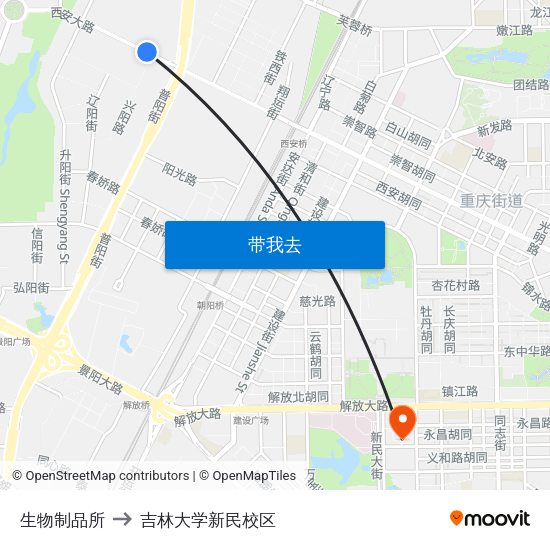 生物制品所 to 吉林大学新民校区 map