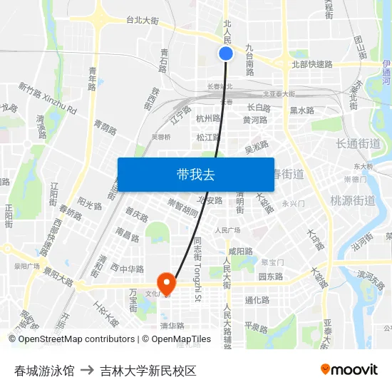 春城游泳馆 to 吉林大学新民校区 map