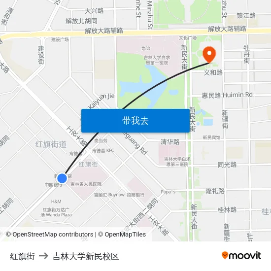 红旗街 to 吉林大学新民校区 map
