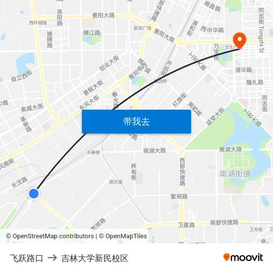飞跃路口 to 吉林大学新民校区 map