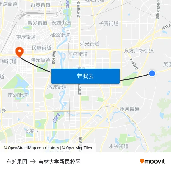 东郊果园 to 吉林大学新民校区 map