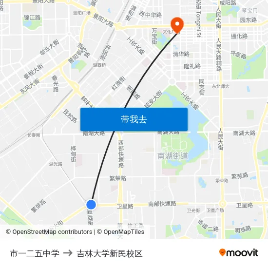 市一二五中学 to 吉林大学新民校区 map