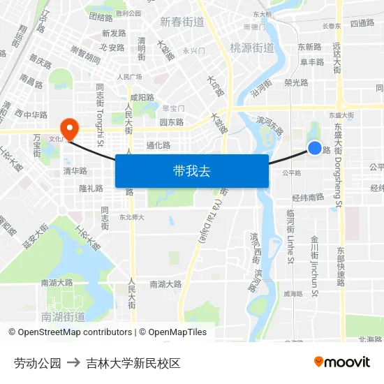 劳动公园 to 吉林大学新民校区 map