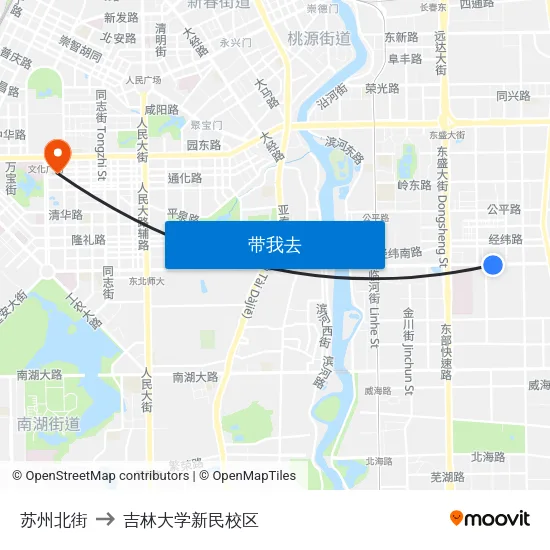 苏州北街 to 吉林大学新民校区 map