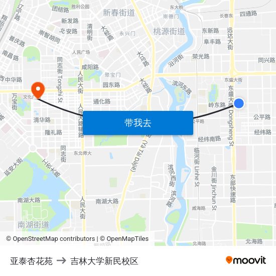 亚泰杏花苑 to 吉林大学新民校区 map