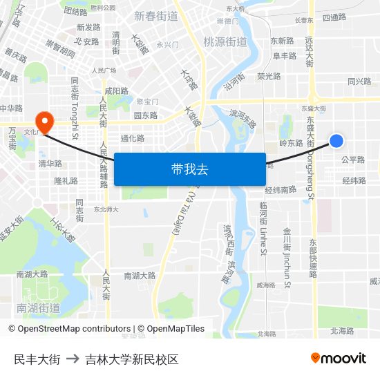 民丰大街 to 吉林大学新民校区 map