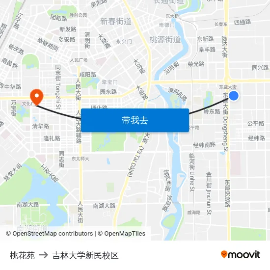 桃花苑 to 吉林大学新民校区 map