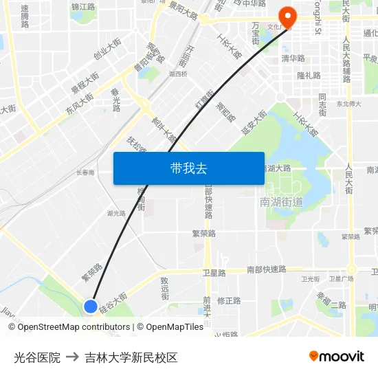 光谷医院 to 吉林大学新民校区 map
