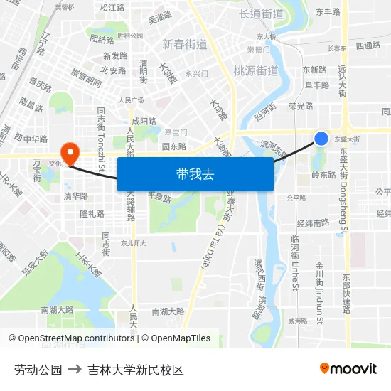 劳动公园 to 吉林大学新民校区 map