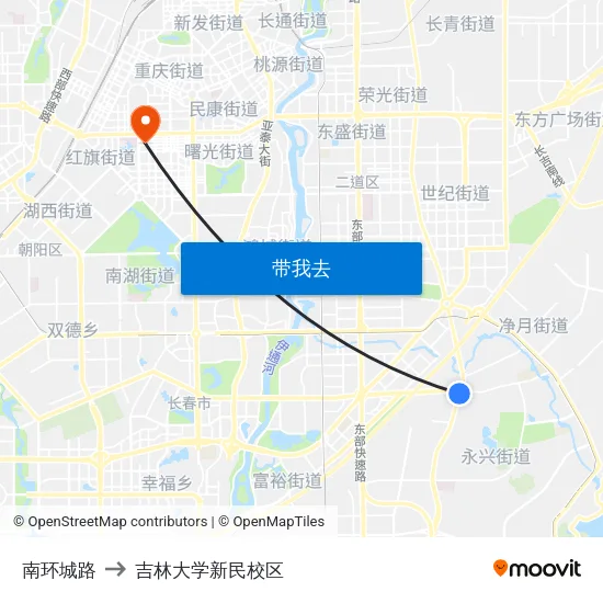 南环城路 to 吉林大学新民校区 map