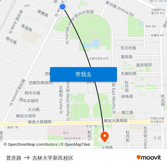 普庆路 to 吉林大学新民校区 map