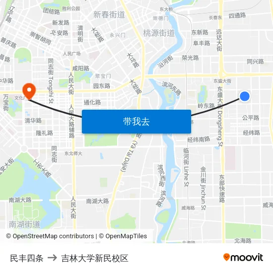 民丰四条 to 吉林大学新民校区 map