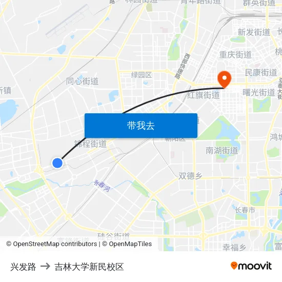 兴发路 to 吉林大学新民校区 map