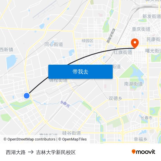 西湖大路 to 吉林大学新民校区 map