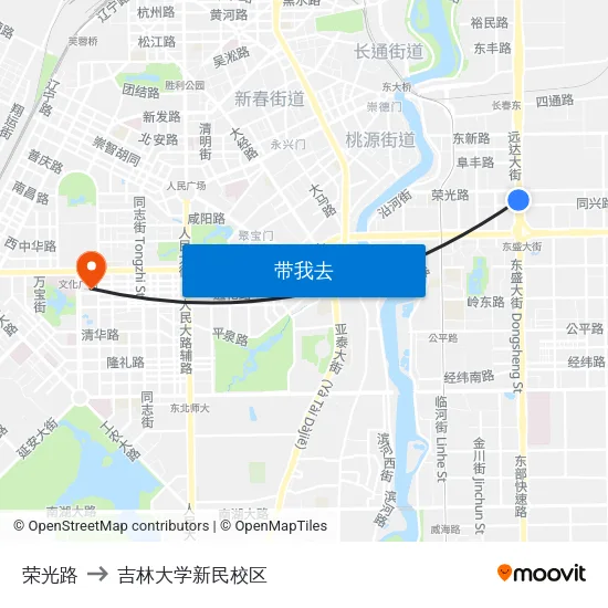 荣光路 to 吉林大学新民校区 map