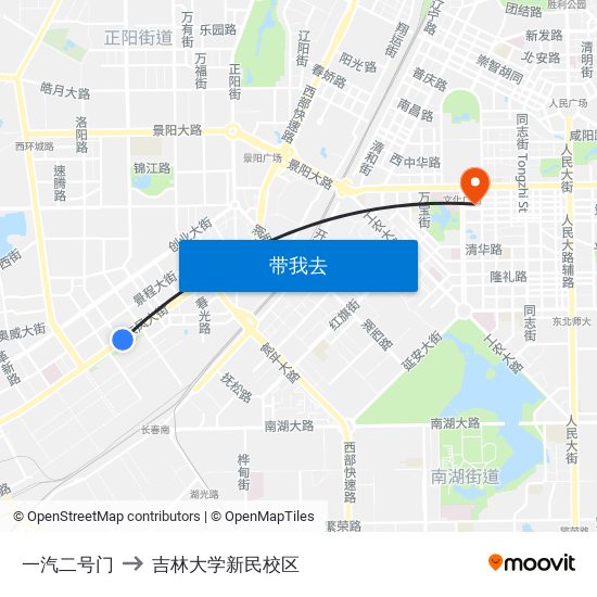 一汽二号门 to 吉林大学新民校区 map