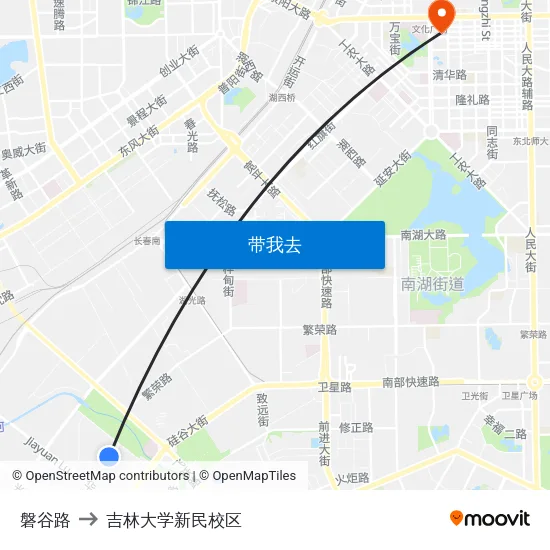磐谷路 to 吉林大学新民校区 map