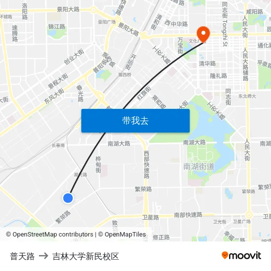 普天路 to 吉林大学新民校区 map