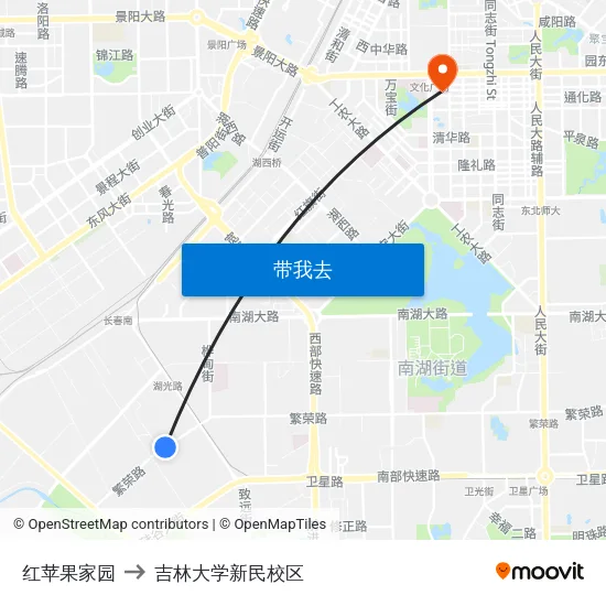红苹果家园 to 吉林大学新民校区 map