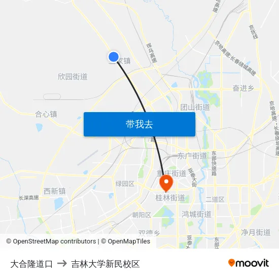 大合隆道口 to 吉林大学新民校区 map