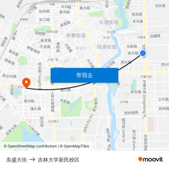 东盛大街 to 吉林大学新民校区 map