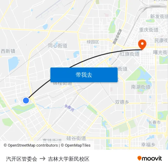 汽开区管委会 to 吉林大学新民校区 map