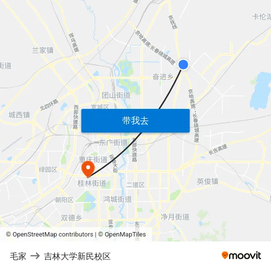 毛家 to 吉林大学新民校区 map