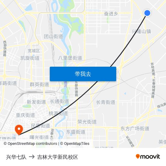 兴华七队 to 吉林大学新民校区 map