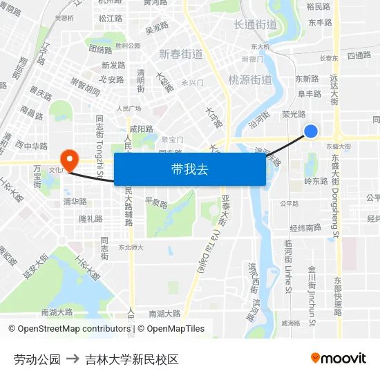 劳动公园 to 吉林大学新民校区 map