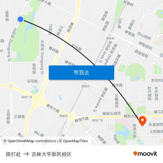 路灯处 to 吉林大学新民校区 map